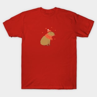 Christmas capybara in red scarf and hat T-Shirt